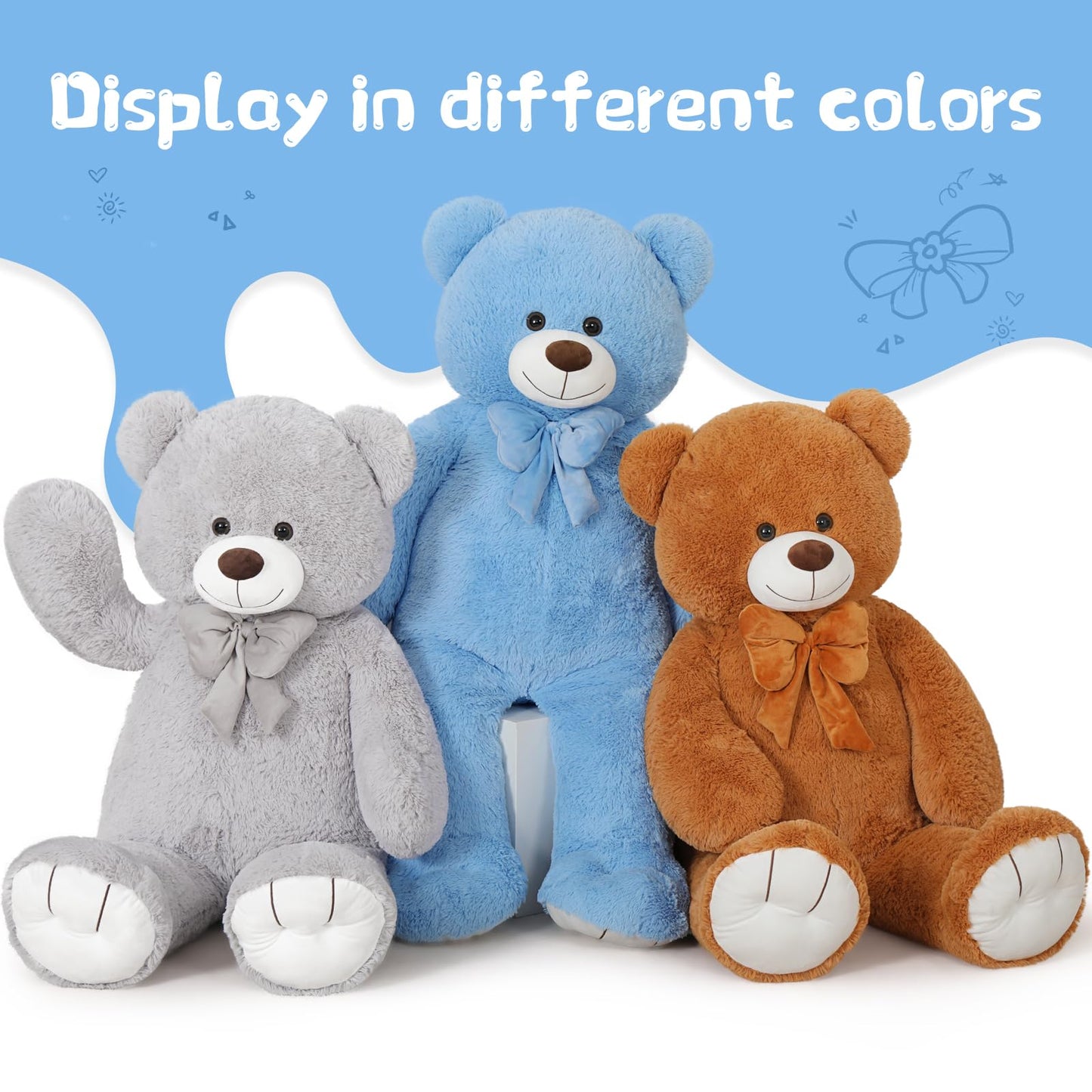 Tezituor Giant Teddy Bear Valentines Day, 4 Feet Soft Big Stuffed Animal Life Size 47 Inch Plush Bear Toy Valentine'S Christmas Birthday Gift For Girlfriend Kids,Blue