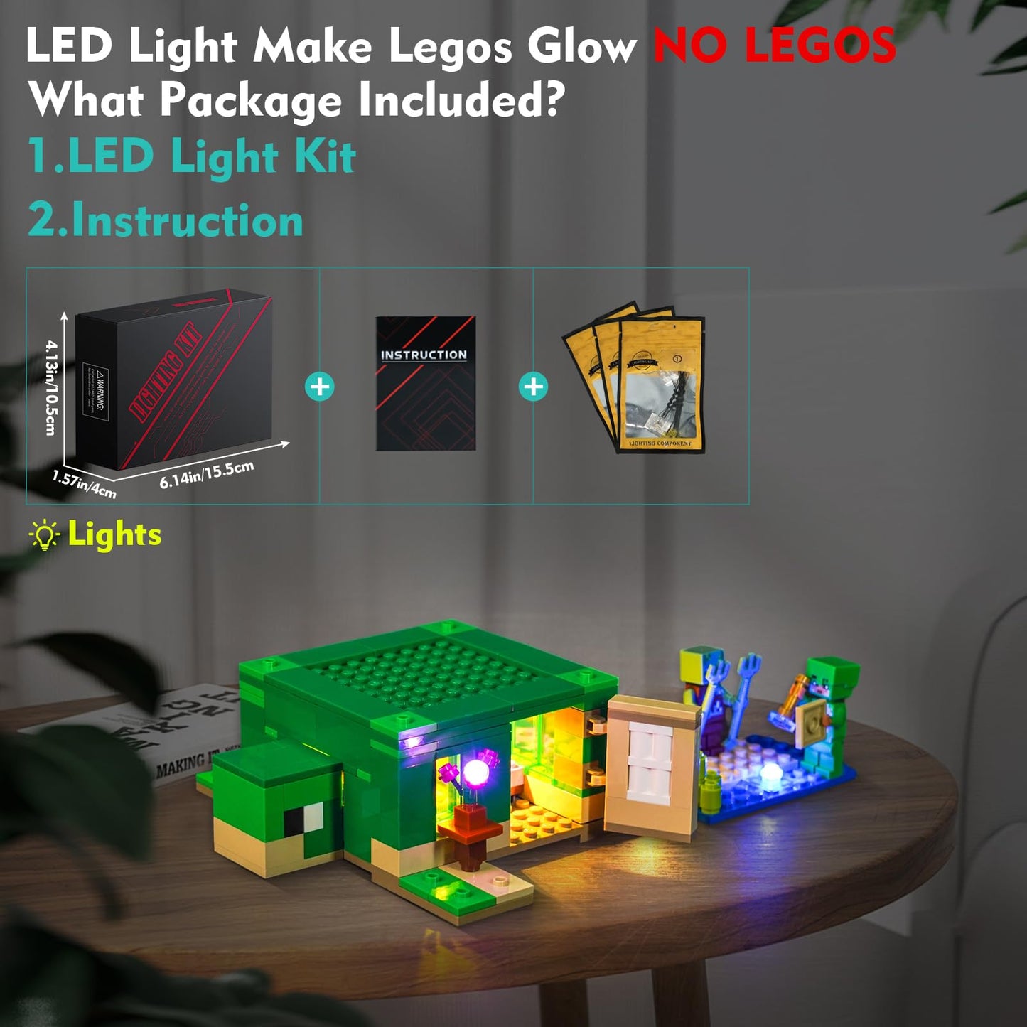 Vonado Led Light Kit Compatible With Lego Minecraft The Turtle Beach House 21254 (Lights Only, No Models) Creative Lighting Set Accessories Compatible With Lego 21254 Building Set