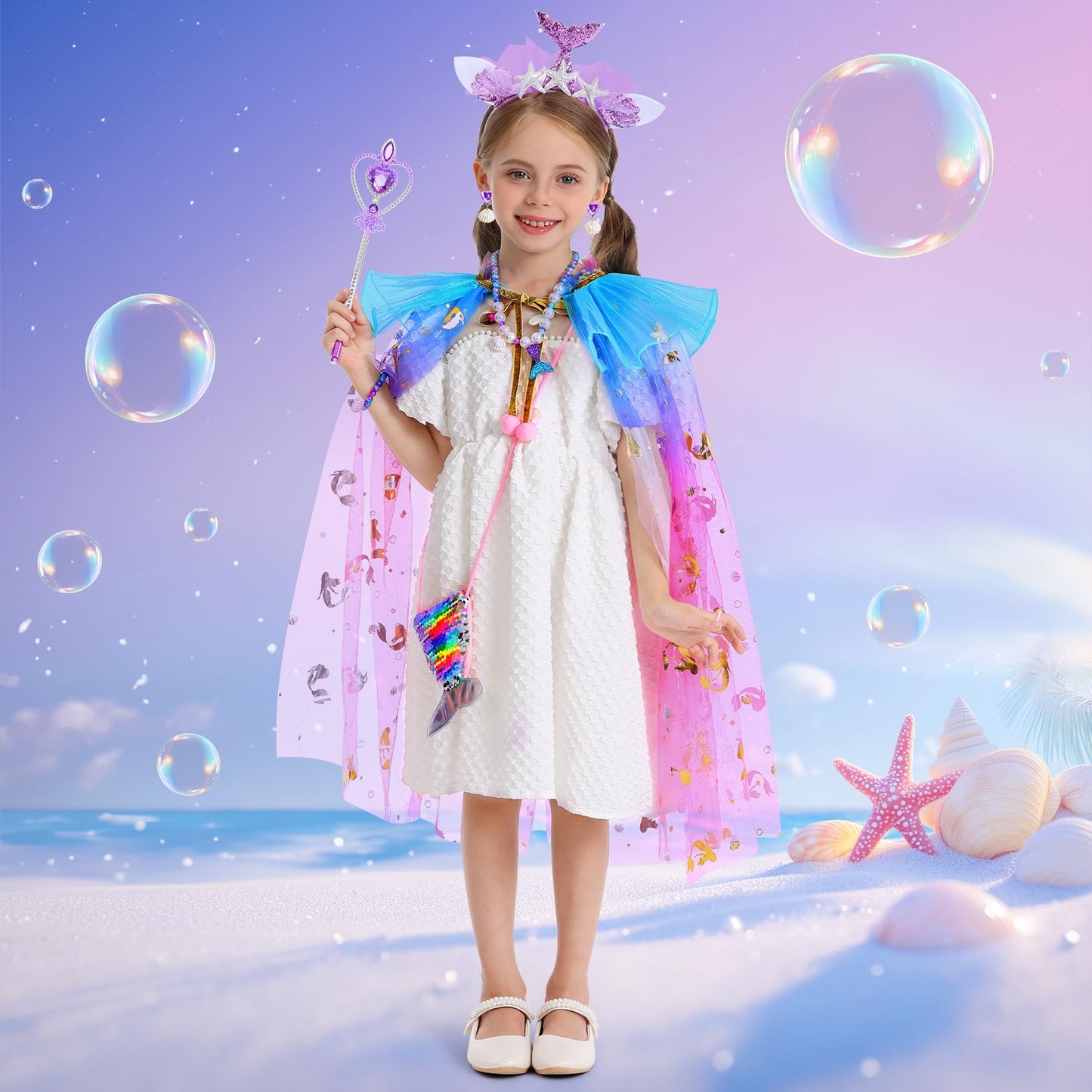 Hapgo Mermaid Toys Princess Dress Up Clothes For Girls 4-6, Mermaid Cape, Princess Costume For Birthday, Halloween
