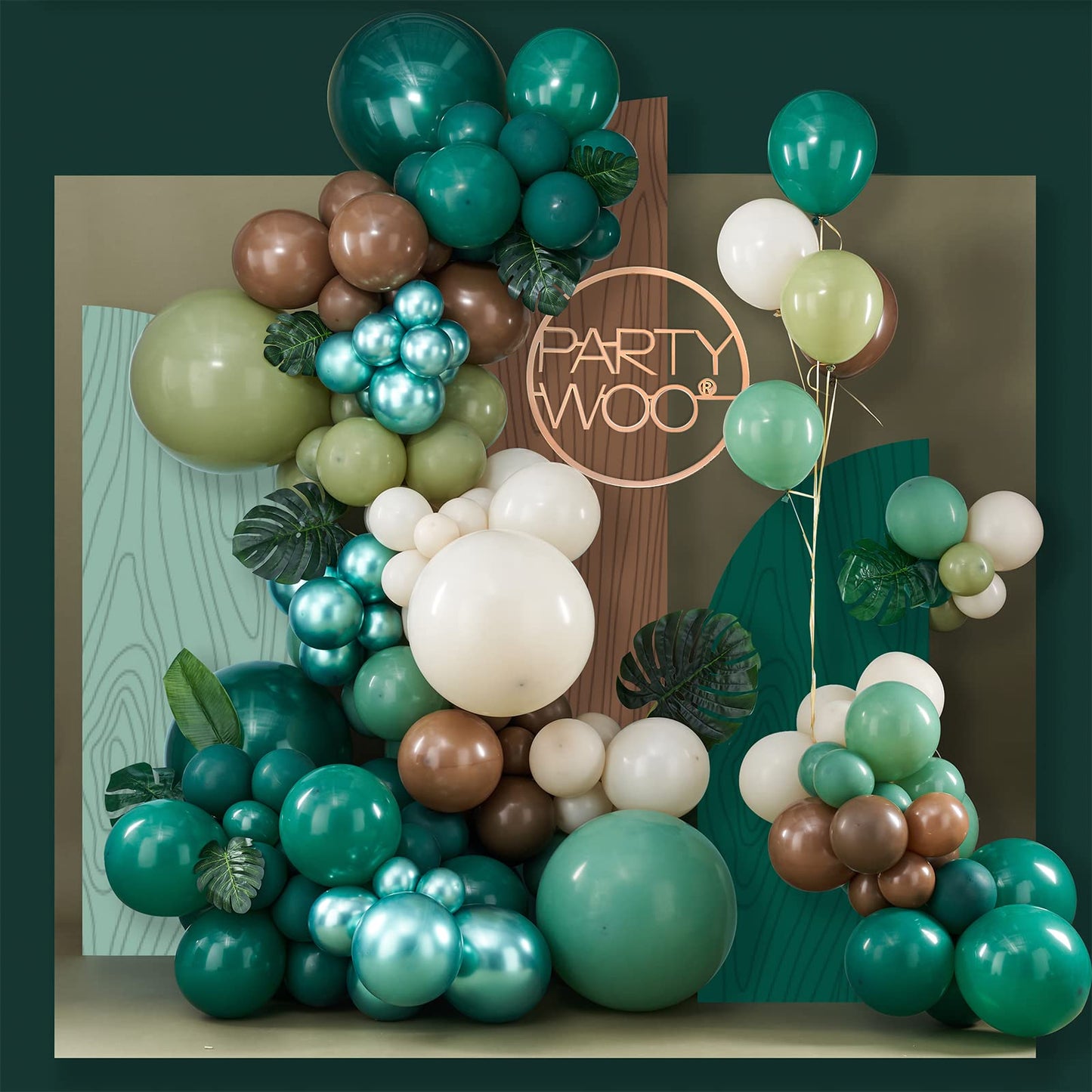 Partywoo 140 Pcs Emerald Green Balloon Arch Kit, Green Balloon Garland Kit With Metallic Green Dark Green Olive Green Balloons And Artificial Leaves For Birthday Decorations, Baby Shower
