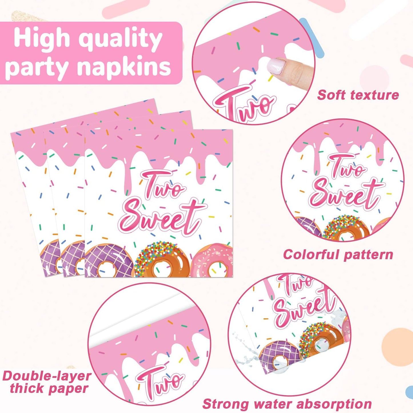 98 Pieces Two Sweet Donut Birthday Party Supplies For 24 Guests Girls Donut Tableware Set Baby Girl 2Nd Birthday Donut Plates Napkins Tablecloth Party Decorations Table Cover Dinnerware Party Favors