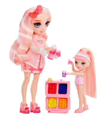 Rainbow High Littles Pool Day Playset + Small Doll (Pink 5.5 ), Pool With Rainbow Slide, Accessories, Smoothie Stand, Kids Gif