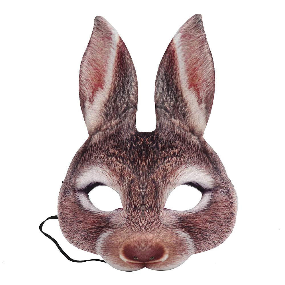 Hosfairy 1Pcs Half Face Animal Mask Rabbit Mask Horror Rabbit Mask for Halloween Easter Costume Party Cosplay Props (Brown)
