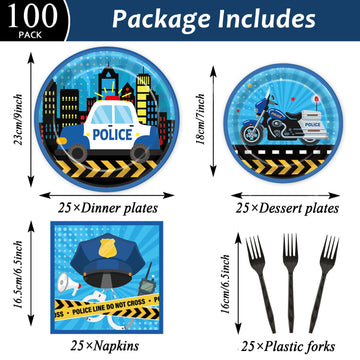 100 Pcs Police Party Plates And Napkins Party Supplies Police Birthday Party Tableware Set Police Officer And Car Party Decorati