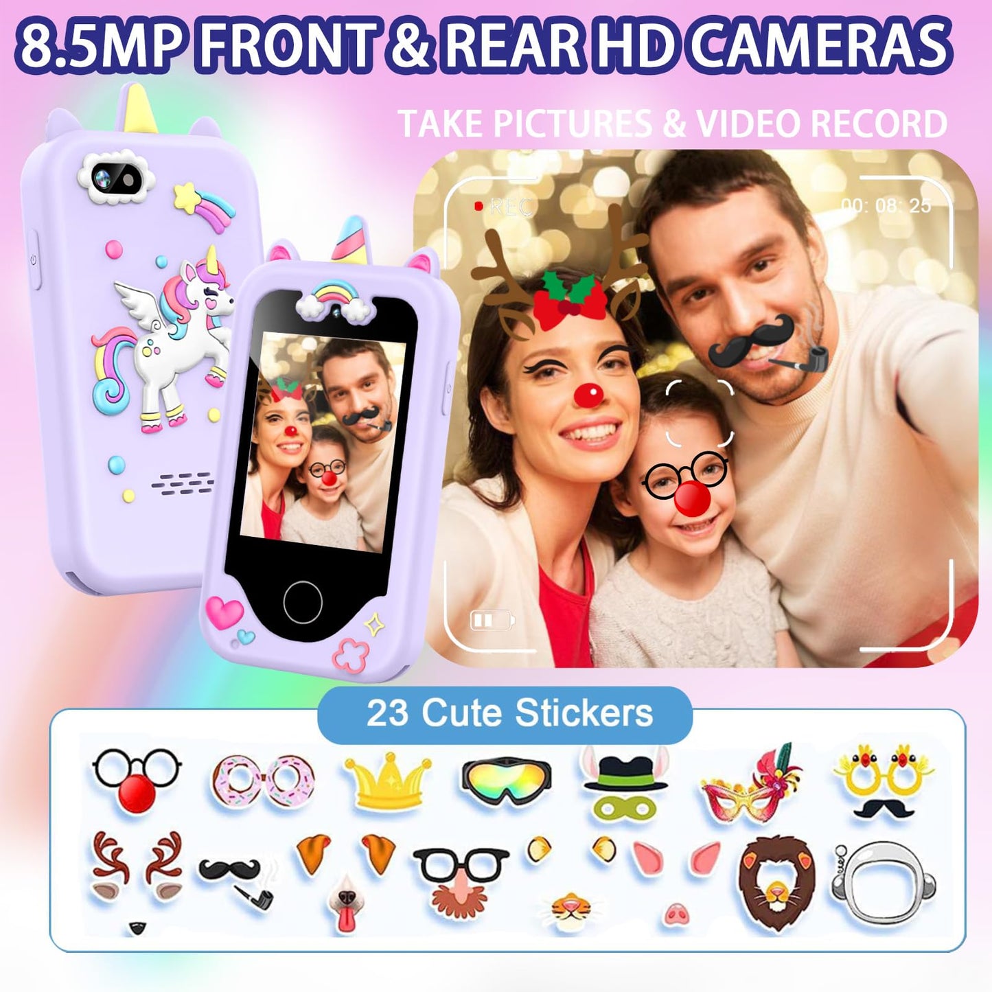 Nikuku Kids Phone for Girls, Toddler Smart Phone Christmas Birthday Gifts for Girls Age 4-6, Kids Play Phone Toy with Dual Camer