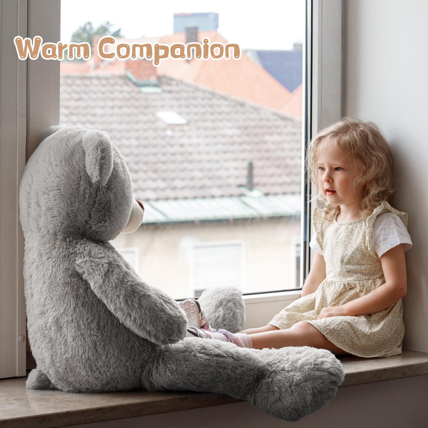 Tezituor Big Teddy Bear 4 Feet, Soft Giant Stuffed Animal Life Size 47 Inch Plush Bear Toy Valentines Christmas Birthday Gift For Girlfriend Kids,Grey