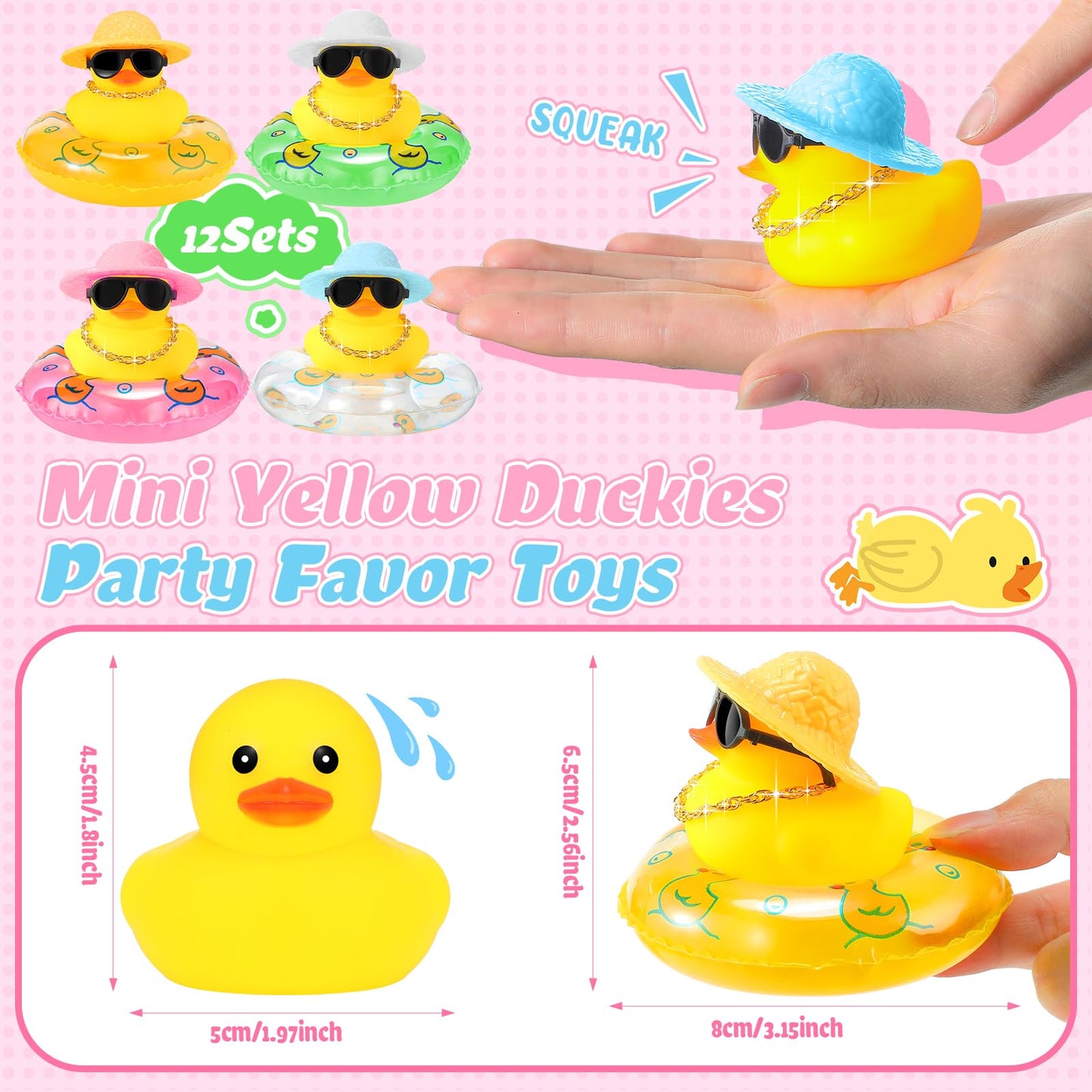 Sotiff Mini Rubber Ducks Bulk For Kids Children Cute Yellow Duck Toy For Dashboard Of Car Bathtub Ornaments With Sunglasses Swim