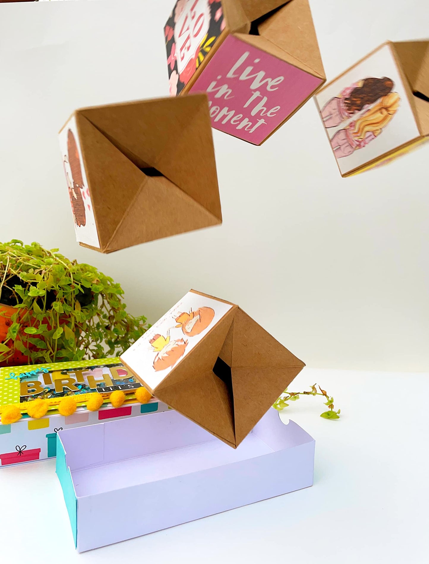 Crafted Forever Surprise/Prank Jumping Out Cubes Mini Album For Birthday, Pop Up Card, 5 Blank Cubes Included, Can Hold 20 Photo