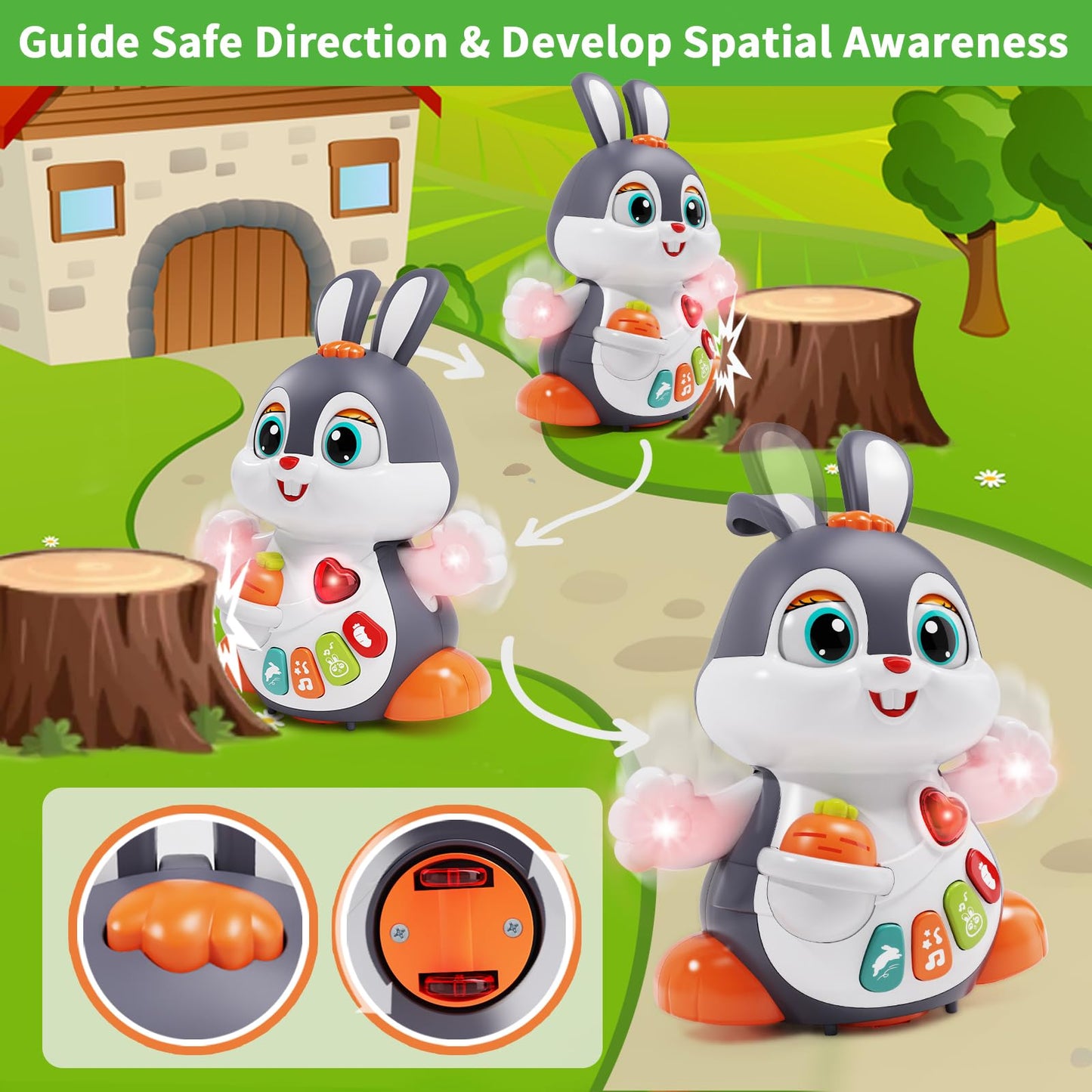 Wanonoo Baby Musical Bunny Toy Dancing Crawling Tummy Time Toys, Light Up Infant Toys 0-3-6 6-12 12-18 Months Birthday Gifts For
