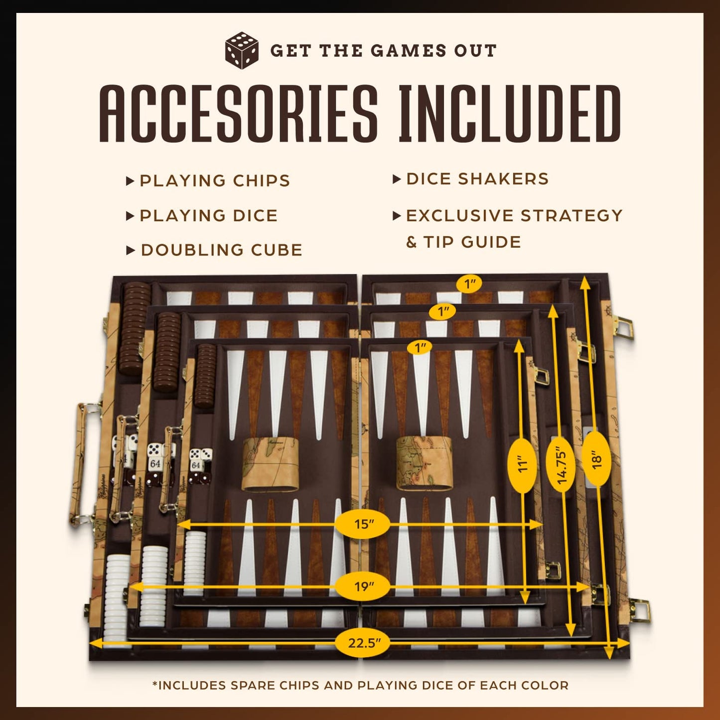 Get The Games Out Top Backgammon Set - Classic Board Game Case - Best Strategy & Tip Guide - Available In Small, Medium And Large Sizes (Map, Medium)