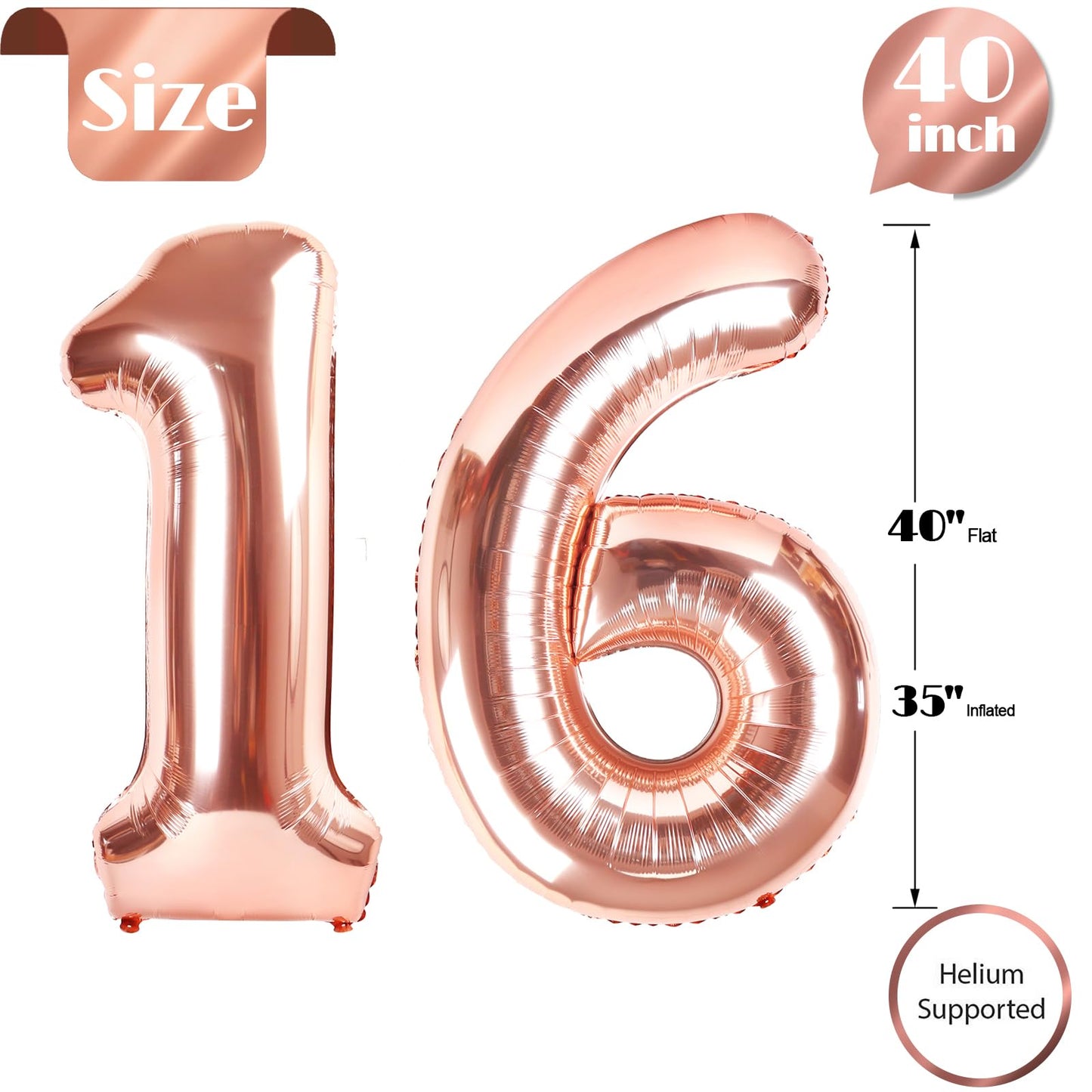 16 Balloon Number, Rose Gold Number 16Th Birthday Balloons 40 Inch, Sweet 16 Years Old Rose Gold Birthday Decorations For Boys G