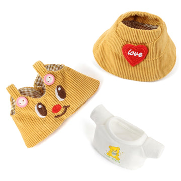 3-Piece Doll Clothes for 17cm Doll - Stylish Fisherman Hat Set Kawaii Doll Outfits with Accessories for Collectors or Display - Yellow Smiley (No Doll)