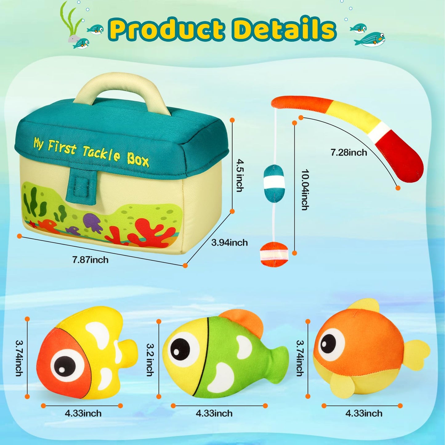 KMUYSL Baby Toys Tackle Box Plush Set - 4 Pcs Colorful Sensory Toys for Infants 0-6 Months with Squeaker Crinkle