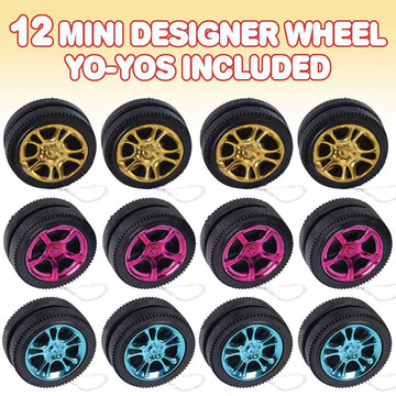Artcreativity Mini Designer Wheel Yoyos For Kids, Pack Of 12, Plastic Yo-Yo Toys In Assorted Colors, Birthday Party Favors, Goodie Bag Fillers, Holiday Stocking Stuffers, Classroom Prizes