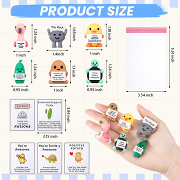 Gejoy 48 Sets Funny Positive Dolls Emotional Toy with Positive Card Encouraging Rubber Duck Pickle Potato Stone Turtle Flamingo Inspirational Birthday Gifts for Coworkers Students Friends Room Decor