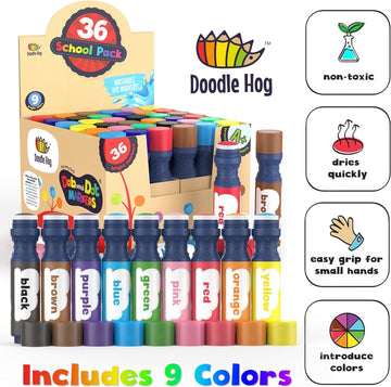 Doodle Hog Washable Dot Markers For Toddlers 1-3 Years, 36 Colors Bingo Markers, Paint Markers For Kids Preschool, Non Toxic Arts And Crafts Supplies
