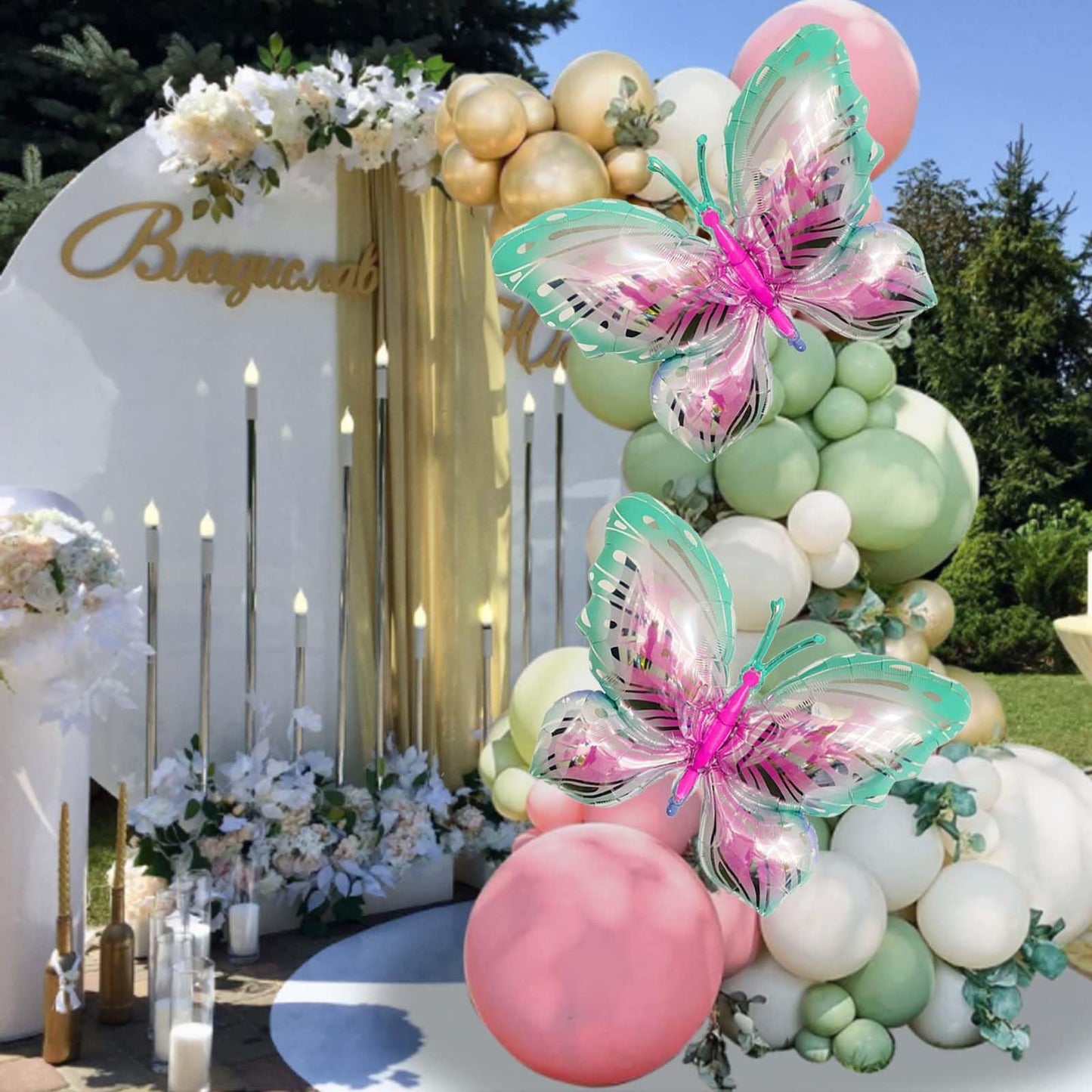 2 Pcs Green Butterfly Balloons Giant Foil Mylar Balloons Butterfly Themed Party Baby Shower Birthday Party Decoration Supplies