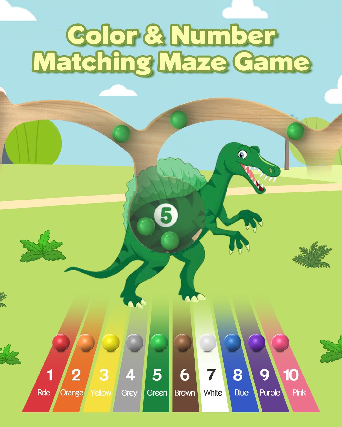 Magnetic Color And Number Maze,Dinosaurs Montessori Toys For 3+ Year Old Boys Girls, Fine Motor Skills Wooden Puzzles Board Game