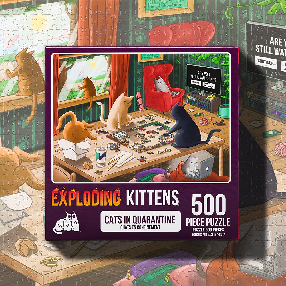Cats In Quarantine Jigsaw Puzzle By Exploding Kittens - 500 Pieces, Ideal For Adults, Teens, And Kids - A Funny And Artistic Cat-Themed Puzzle