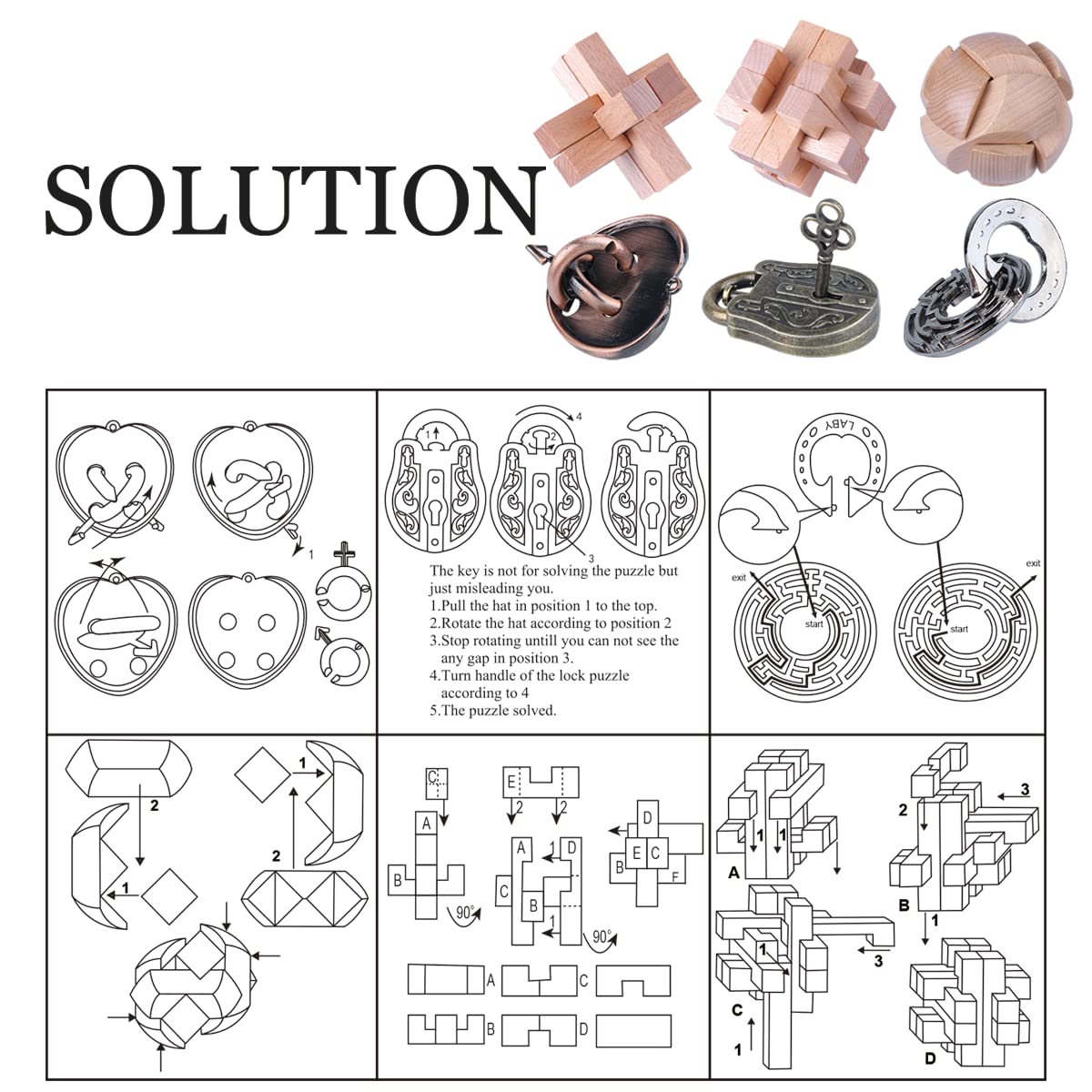 Brain Teaser Puzzle For Adults Puzzles Metal Hole Lock Adult Educational Toy Jigsaw Iq Puzzle(6 Pack) (Silver)