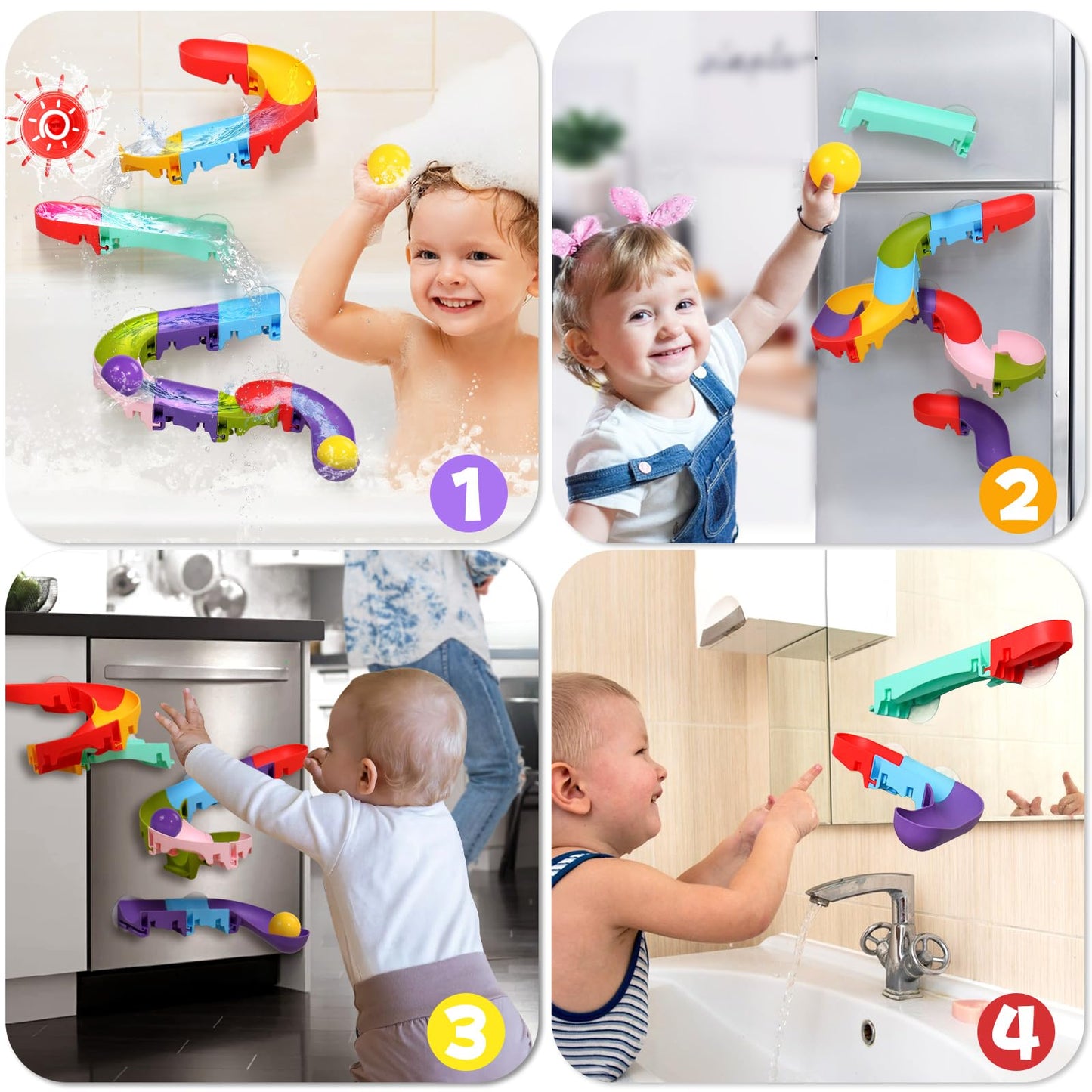 Fajiabao Toddler Bath Toys For Kids Ages 1-3 2-4 Bathtub Toys Diy Slippery Slide Track Fun Baby Shower Toys Birthday Gift For Boys Girls Bath Time 1 2 3 4 5 6