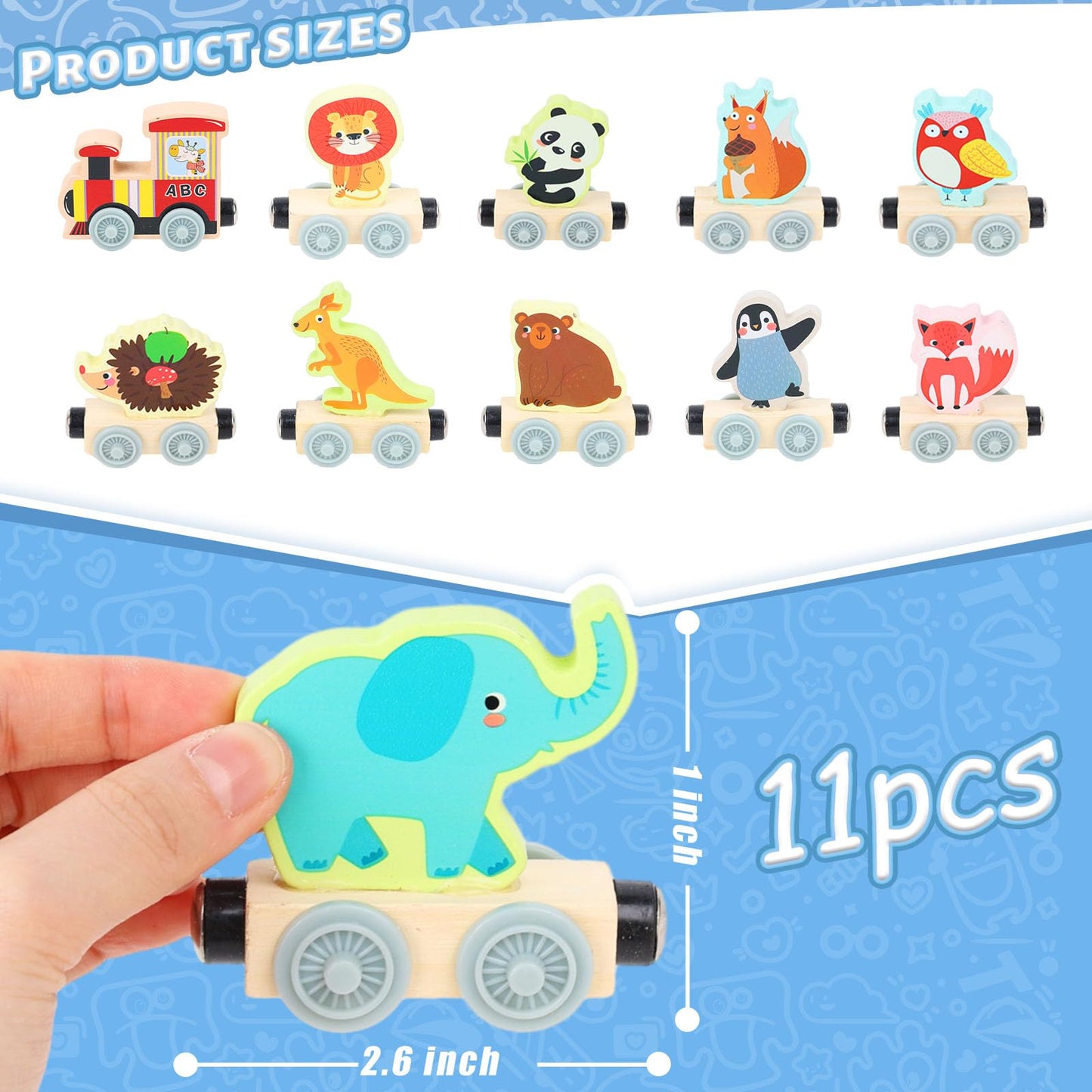 LovesTown Magnetic Train Set for Toddlers, Montessori Learning, Multi-Color, Medium Size, Wooden Cars with Animals