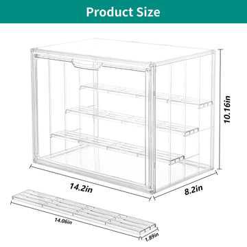 Attelite Acrylic Display Case,Upgrade 4 Tiers Clear Display Case With 3 Adjustable Divider, 2 Pack Stackable Large Storage Box W