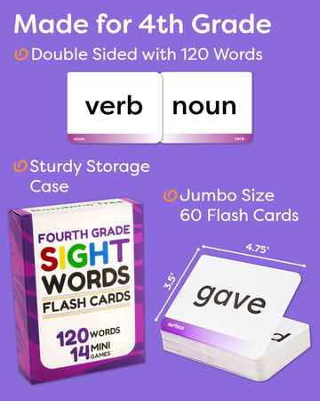 Sight Words Flash Cards 4Th Grade - 120 High Frequency Words From Dolch'S And Fry'S Sight Word List For Ages 9-10 Years