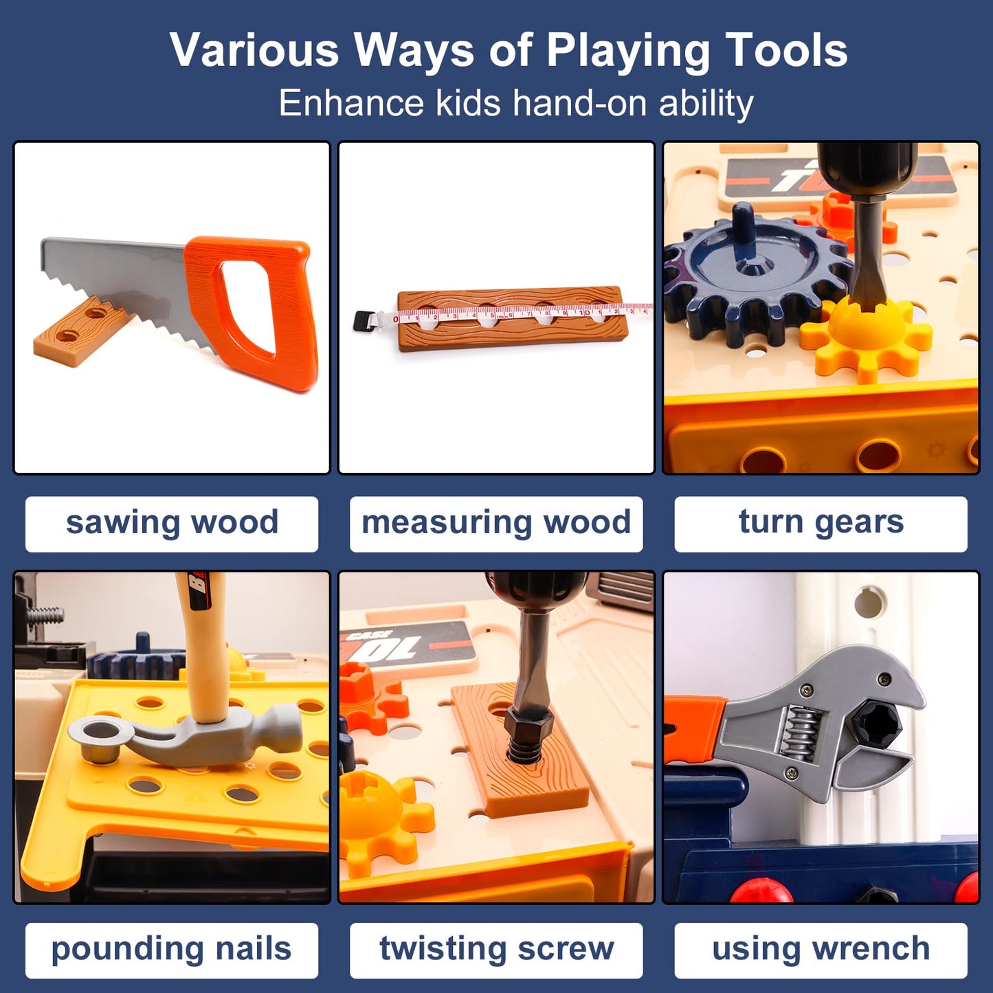 Kids Tool Bench - Kids Tool Set with Electric Toy Drill and Realistic Tools,78 Piece Toddler Tool Set Pretend Play for Toddlers