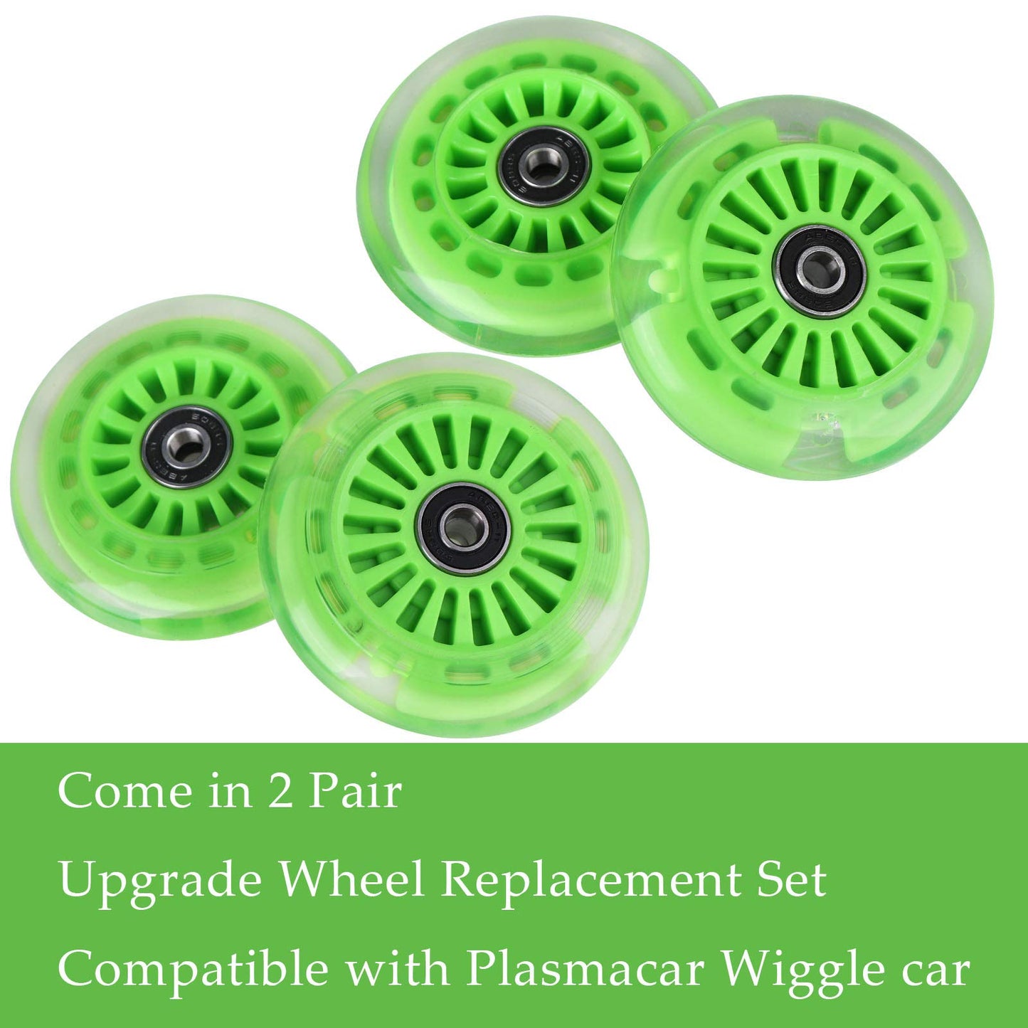 Wiggle Car Polyurethane Replacement Wheels Set Upgrade For Ride-On Toys (Light Green)