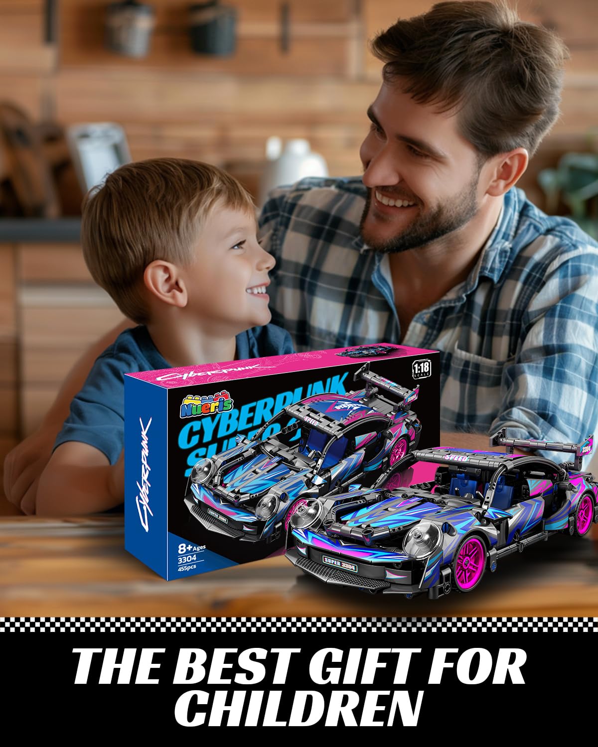 Nueris 1:18 Technic Super Sports Cars Model Sets - 455 Pcs Cyberpunk Moc Building Block Car Raceing Engineering Toys - Gift Idea