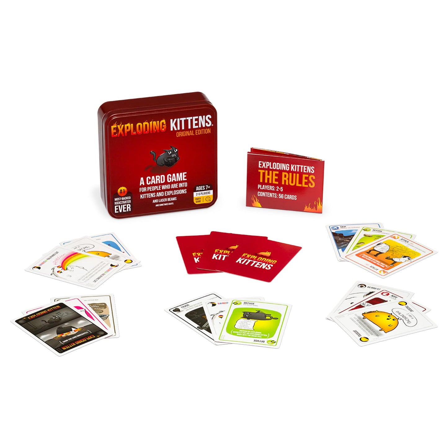 Exploding Kittens Original Edition In A Collectible Tin - Hilarious Card Game For Family - Easter Basket Stuffer - Easter Party Game For Ages 7 And Up - 56 Cards - 2-5 Players - 15 Minutes Of Play