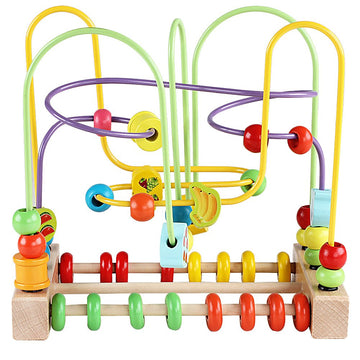 Qzmtoy Wooden Toys For Toddlers, Bead Maze Toy For Toddlers With Colorful Animals Fruits Shapes, Educational Counting Learning Circle Toys For Kids, Classic Gifts For Boys Girls Baby