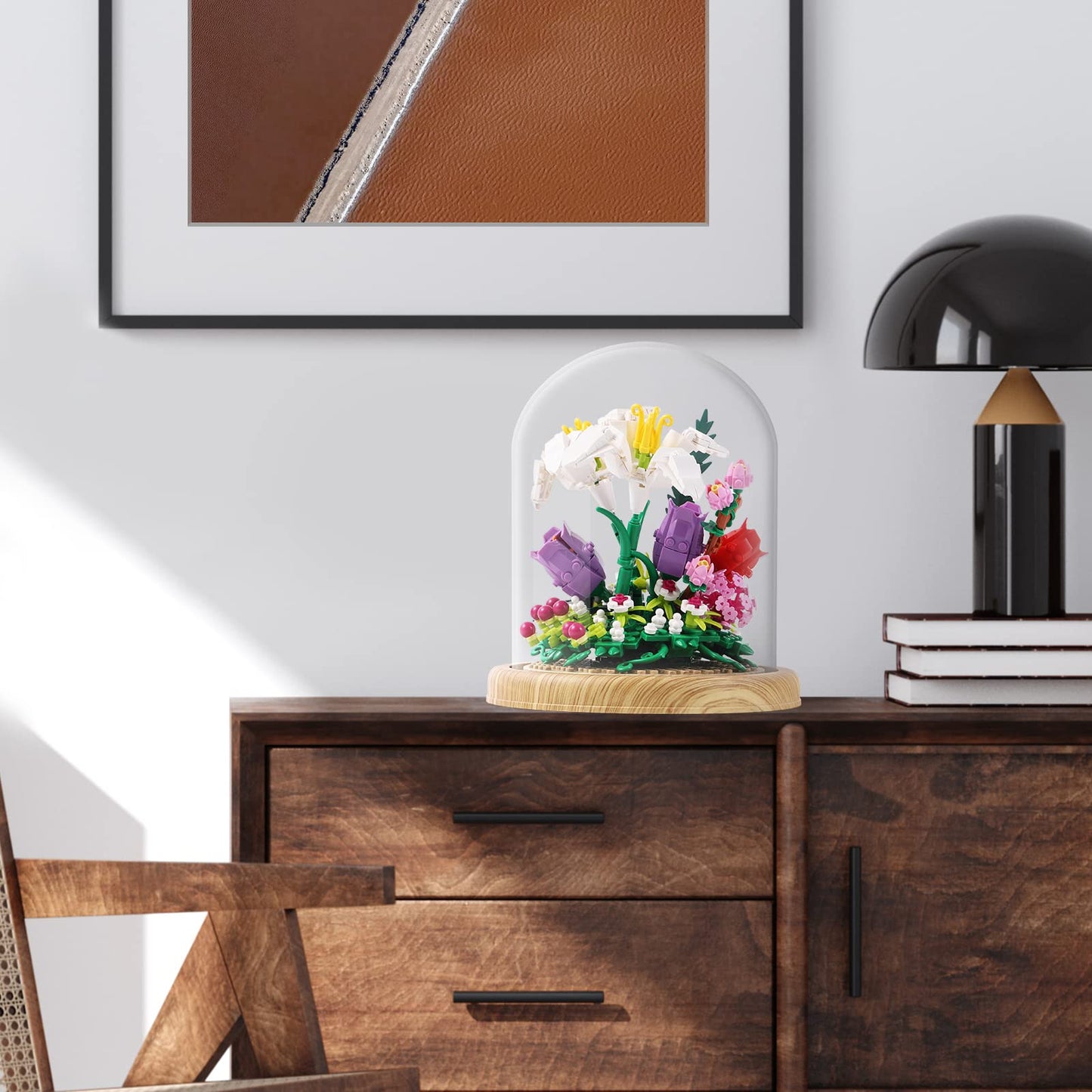 600+Pcs Creative Lily Flowers Bonsai Tree Building Sets,Sweet Lily Building Blocks With A Transparent Display Glass Cover,Exquis