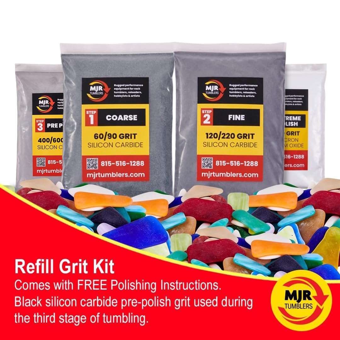 Mjr Tumblers Refill Grit Kit W Premium Quality Extreme Polish 12,000 Grit Sub Micron Aluminum Oxide Polish For Unparalleled Result. For 6Lb Rock Tumblers W Silicon Carbide, Disabled And Veteran Owned