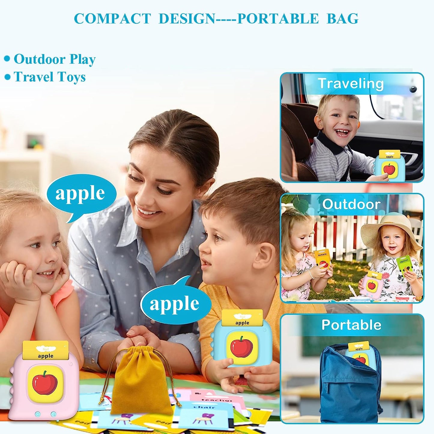 Citfis Pocket Speech Flash Cards - 384 Sight Words for Toddlers, Blue, Educational Tool for Speech Therapy & Sensory Play