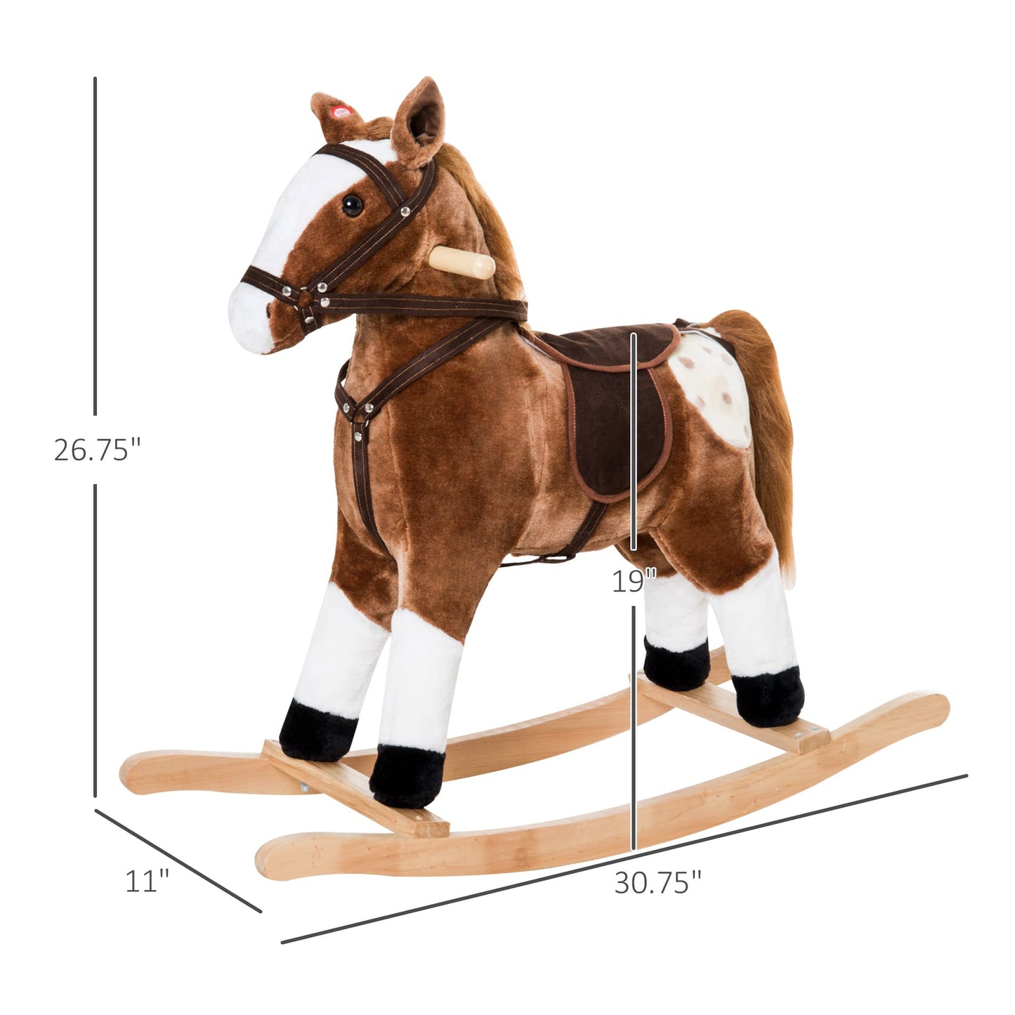 Qaba Kids Rocking Horse Plush Ride On Toy Toddler Rocker For Boys Girls Gifts With Realistic Sounds, Brown