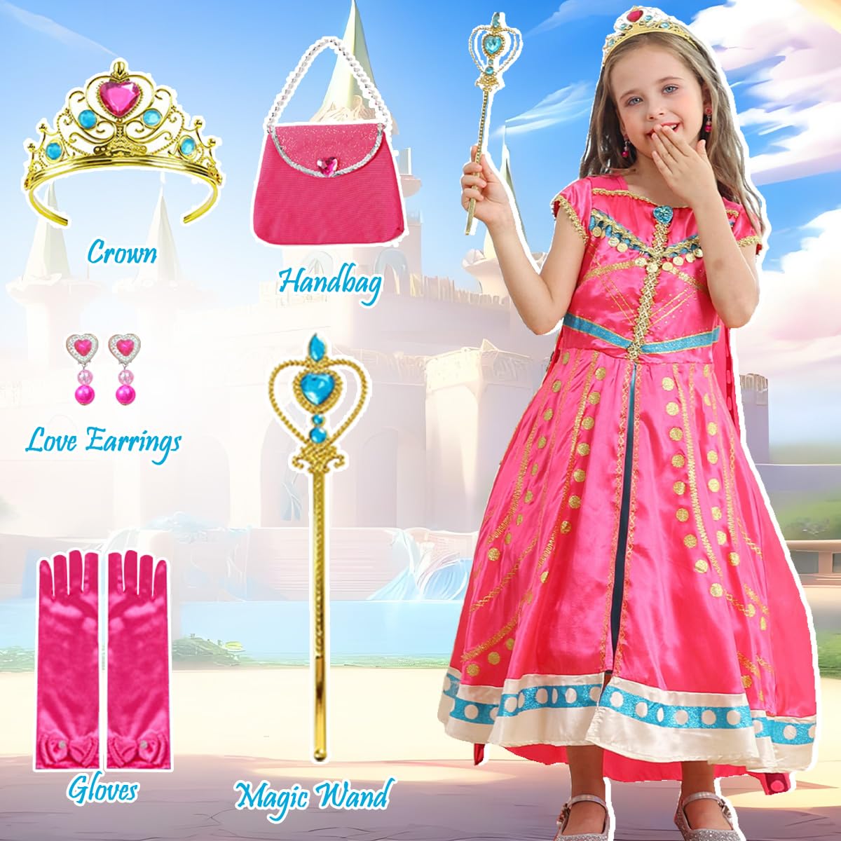 Itvti Princess Arabian Costume For Little Girls Kids Jasmine Dress Up Halloween Party Outfit, 2-3 Years
