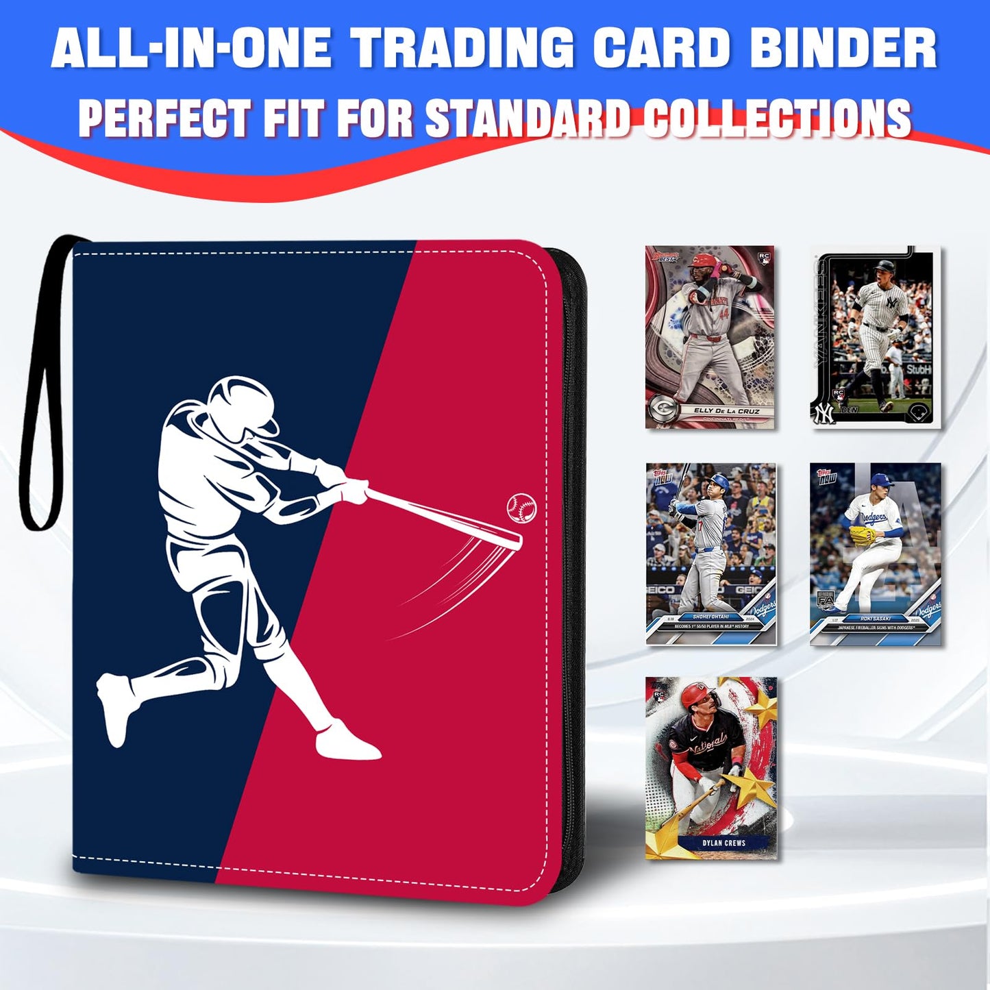 Zeatta Baseball Card Binder 900 Pockets With 50 Removable Sleeves, Zippered Pu Leather Trading Card Organizer Album For Sports C