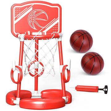 AuroTops Pool Basketball Hoop with Backboard, Red, Includes 2 Balls & Pump, Swimming Pool Games for Kids & Adults