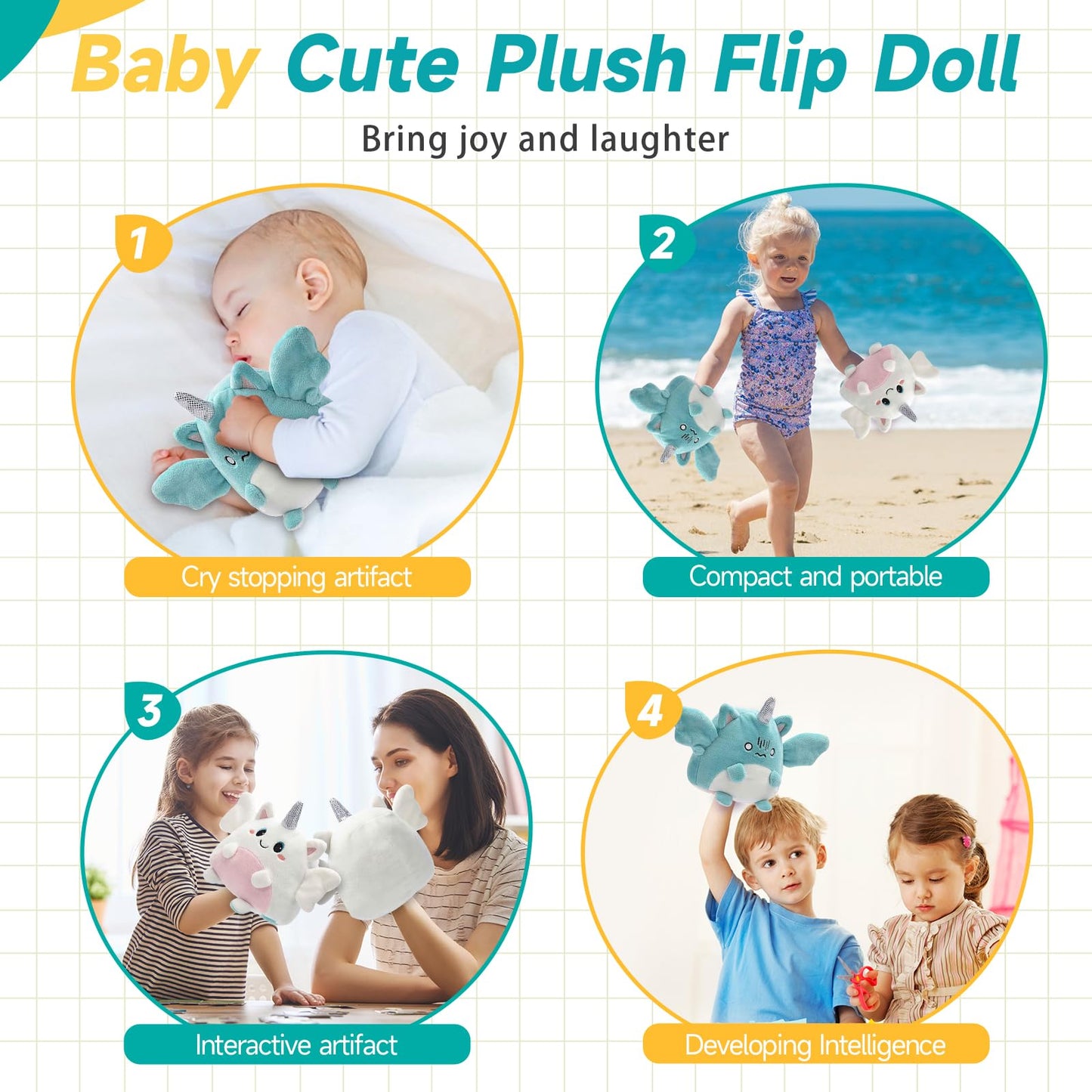 Double-Sided Flip Plush Toy,Reversible Stuffed Animal Mood Plush Flip Show Your Mood At All Times (Angel)