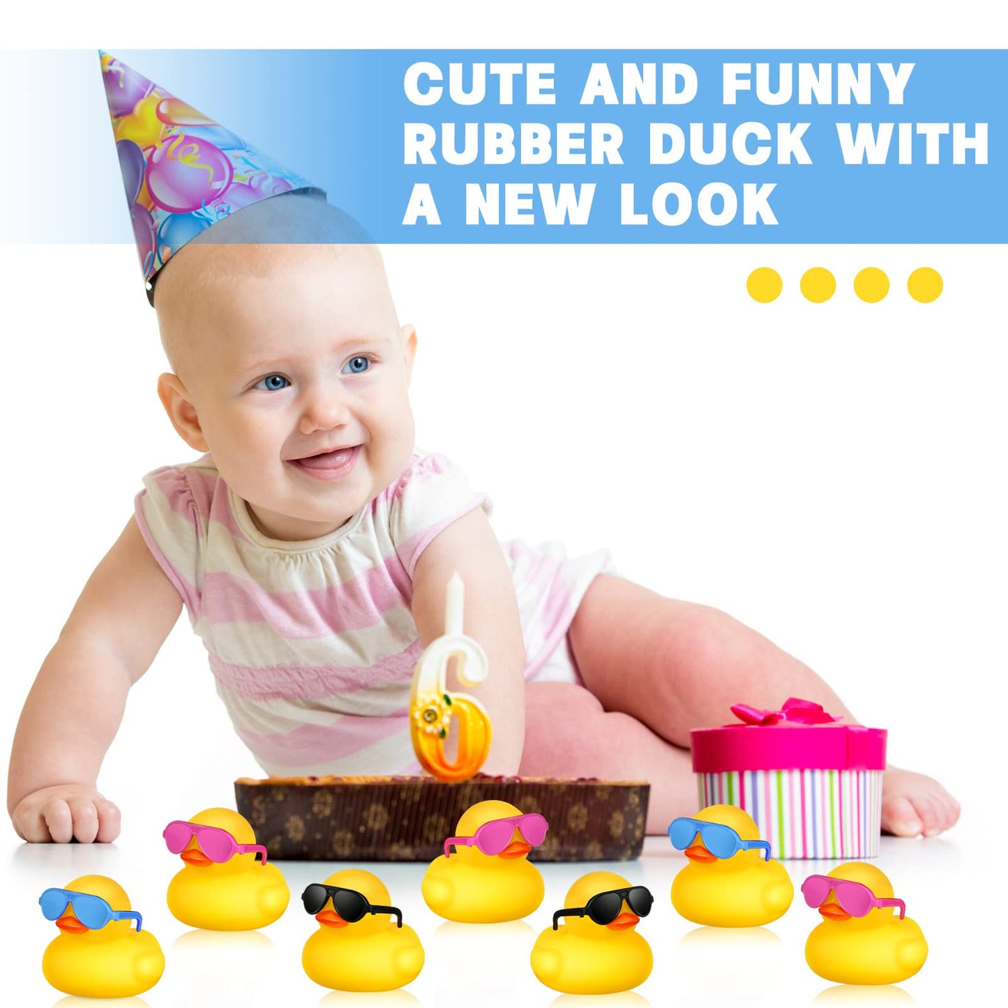 Chivao 12 Pcs Rubber Ducks With 12 Sunglasses/ Hats/ Headwear/ Scarf Small Cruise Ducks In Bulk Mini Rubber Duckies Bathtub Toys For Valentine'S Day Gift Hide(Yellow, Duck With Colored Glasses)