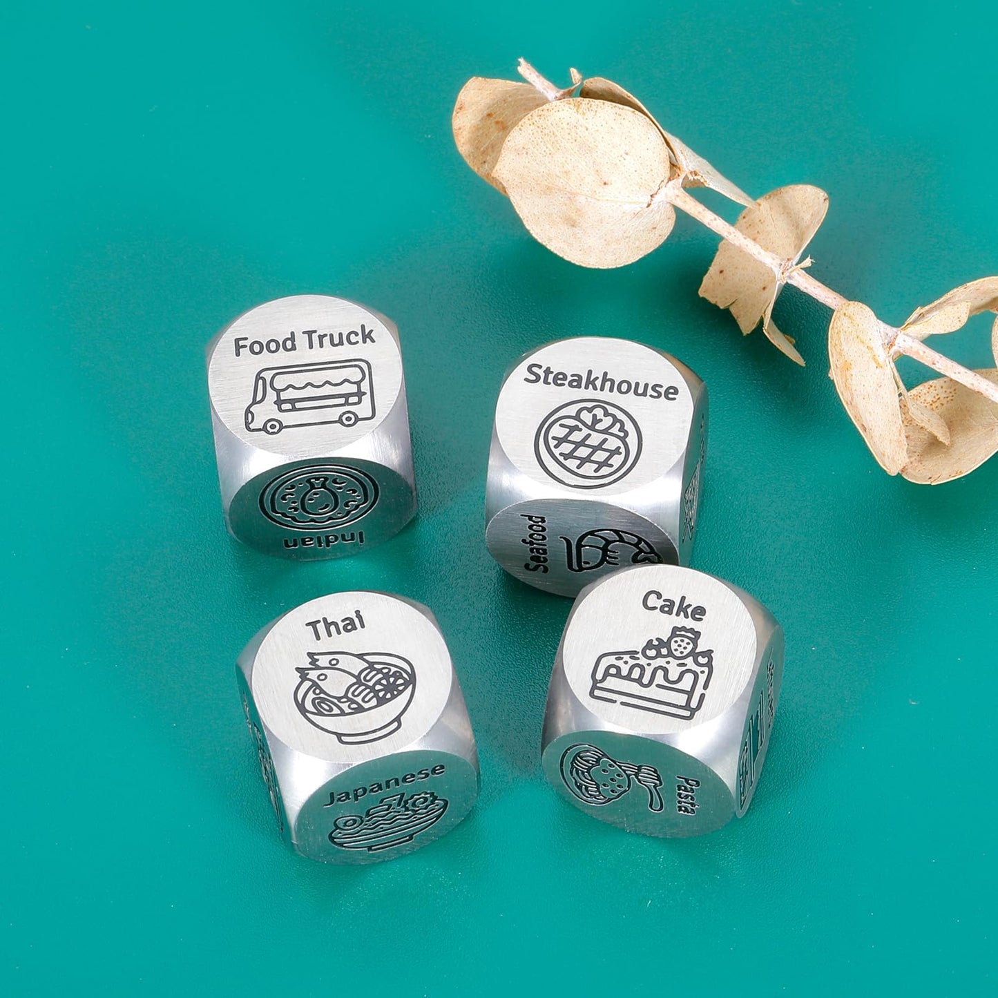 4 PCS Food Decision Dice for Couple Santa Swap Gift Exchange Dice 11th Steel Anniversary Boo Basket Stuffers National Boyfriends Day White Elephant Gifts for mature-themed Christmas Stocking Stuffer Valentine