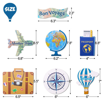 Yaaaaasss! Adventure Themed Centerpieces Set of 21 - Travel Props for Graduation, Retirement, Bon Voyage, World Map Design - Model ADV-TP