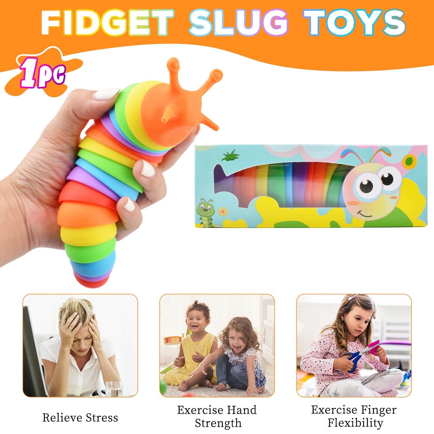 Cevioce Fidget Slug Toy, Sensory Slug Fidget Toy For Kids & Adults, 1Pc Cute Autism Sensory Toys For Autistic Children|Great Birthday Gift For Girls Boys - Easter Basket Stuffers For Toddlers Kids