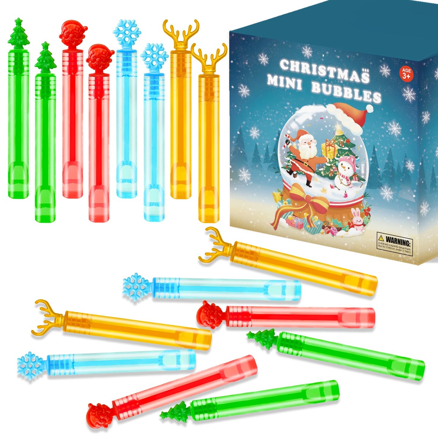 Christmas Mini Bubbles Wand Party Favors Supplies Bulk for Kids 100 Pack,Goodie Bag Stocking Stuffers Fillers for Toddlers,Small