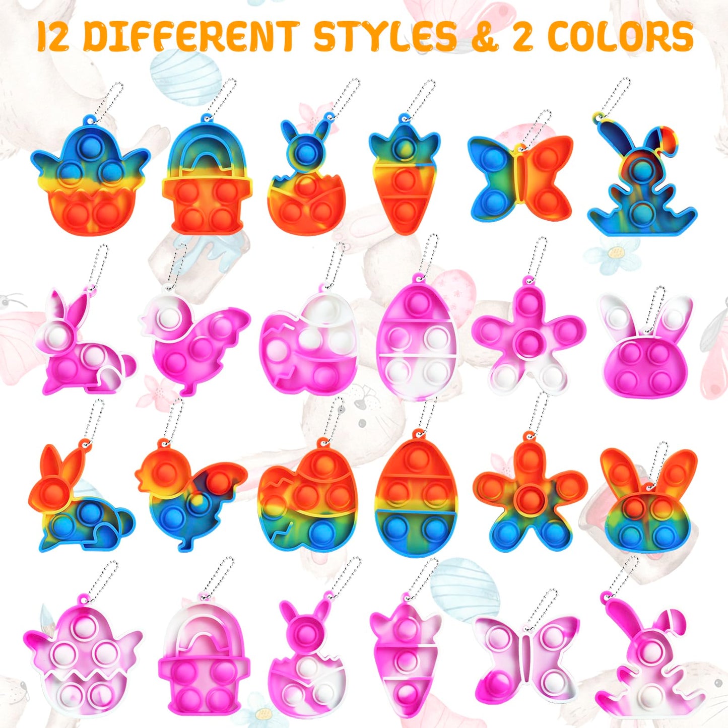 Jdsty 24Pcs Easter Pop Fidget Toys, Mini Easter Simple Pop Fidget Toys For Kids Boys Girls Toddlers Easter Basket Stuffers Gifts