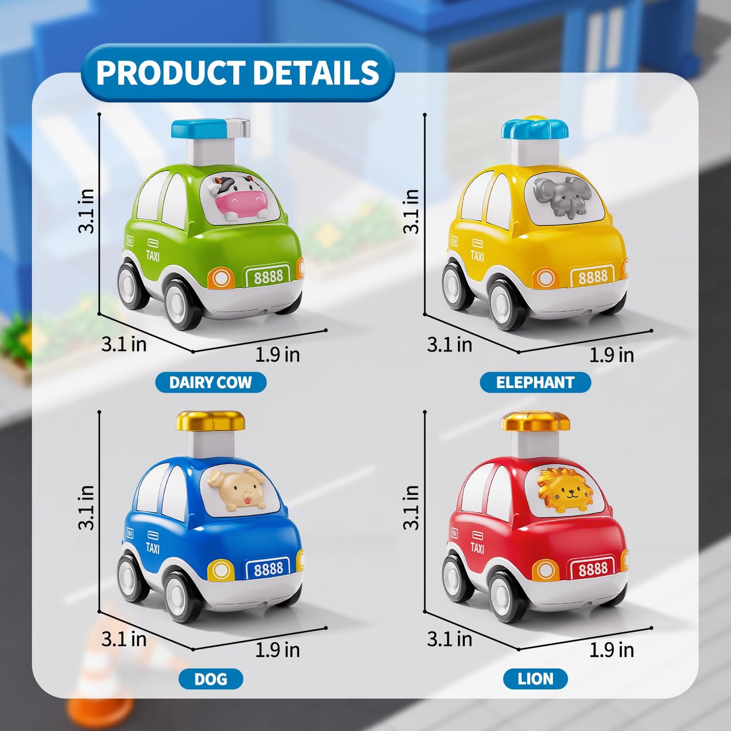 Jukudahu Animal Press And Go Car Toys For Toddlers 1-3 - Kids Play Cars For Tollders Ages 1 2 3 4 5 Years Old, Toy Figure Cars,