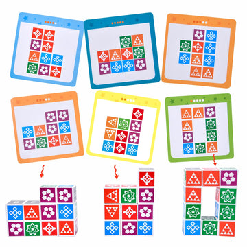 Varbertos Wooden Matching Game Puzzle 2.0 Games, Pattern Block Match Puzzles Building Cubes With Bell For Kids And Adults Toys Board Games For Family Night