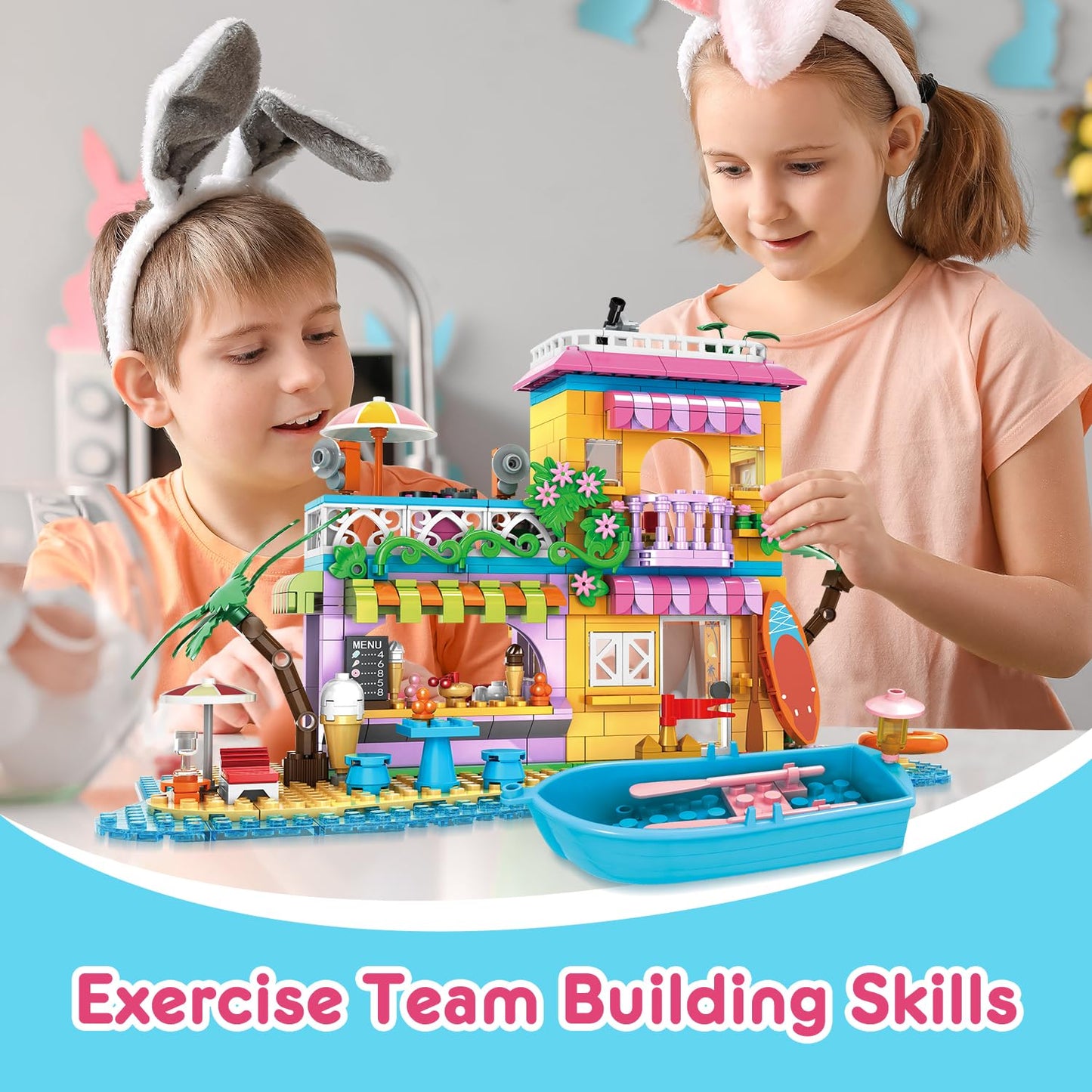 Hogokids Beach House Building Set - Seaside Villa Building Toys Friends Vacation Hut Construction Blocks 586Pcs Cottage Playset Birthday For Kids Girls Boys Age 6 7 8 9 10 11 12 Years